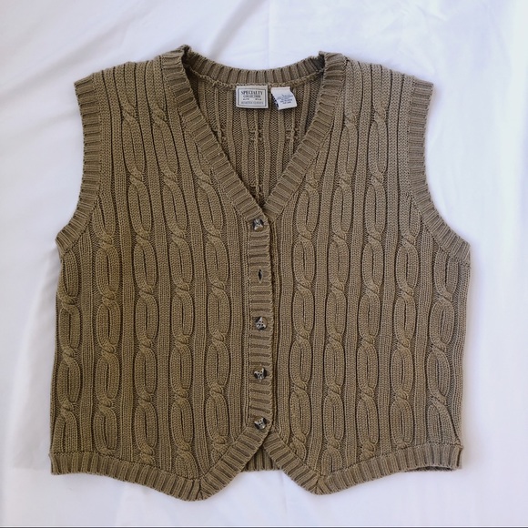 Vintage Sweaters - Vintage tan sweater vest with buttons